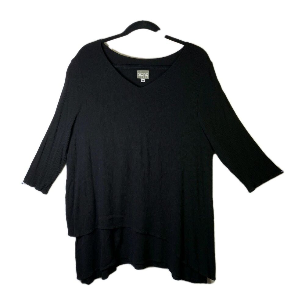 Niche Womens Tunic MED Vintage Gothic Double Layered Gauze Asymmetric Artsy Blk